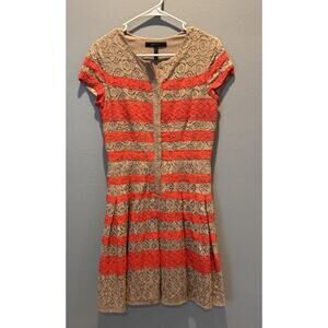 BCBGmaxazria "Dasen" Mixed Lace Khaki and Red Cotton Dress Size 2 Women's